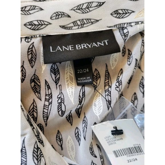 New Lane Bryant Button Up Sheer Peplum Top Leaf Pattern White Black Silver 22/24 - Picture 7 of 8
